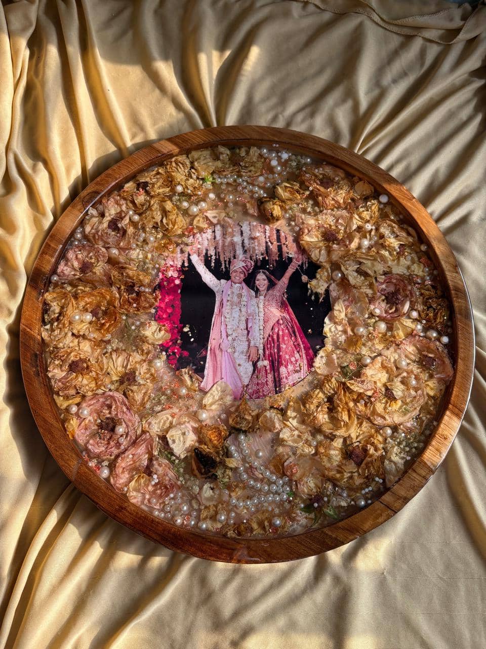 Round Teakwood Varmala Frame