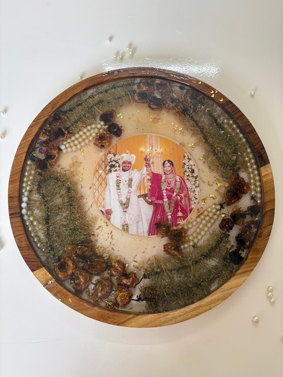 Round Teakwood Varmala Frame view 4